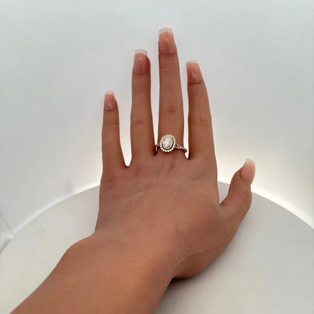Neil Lane 14K Rose Gold Oval Diamond Double Halo Accented Engagement Ring